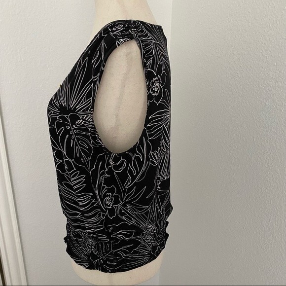 Ellen Tracy Floral Abstract Black White Pattern Sleeveless Rouche Sexy Size S - Picture 4 of 11